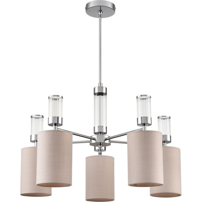 Люстра подвесная LUMION ARNIKA 6585/5 MODERNI LN24 E14 5*40W 220V хром/бежевый, металл/текстиль, стекло