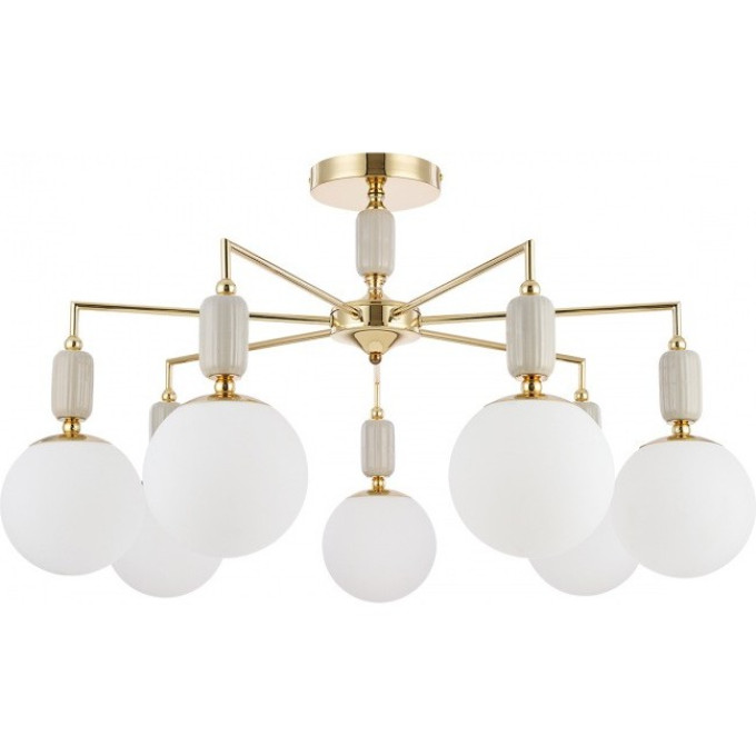 Люстра потолочная LUMION VIVIEN 6580/7C CLASSI LN24 E14 7*40W 220V французское золото, серый/белый металл, керамика/стекло