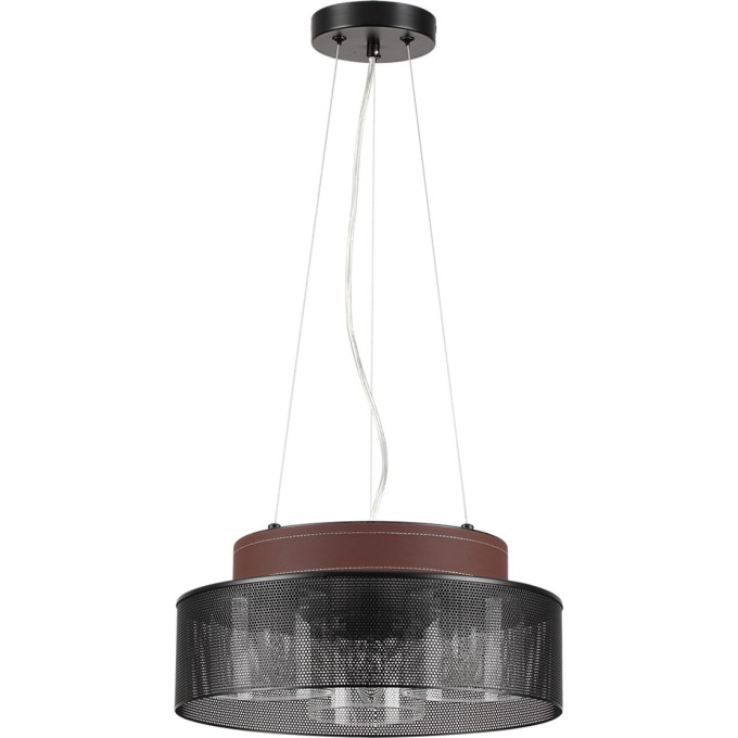 Подвесной светильник LUMION BASALTO 6598/3C MODERNI LN24 Е27 3*40W 220V черный/черный. коричневый металл, эко кожа/металл, стекло