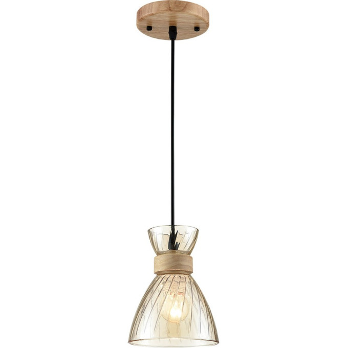 Подвесной светильник LUMION MIRABELA 8051/1А SUSPENTIONI LN24 E27 1*60W 220V дерево/амбер металл/стекло